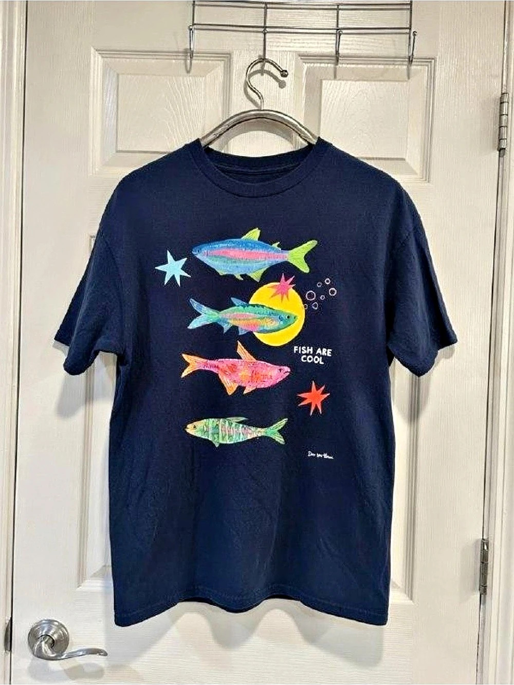 Colorful Fish Graphic T-Shirt Navy Blue Unisex